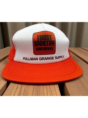 Vtg Trustworthy Hardware Snapback Trucker Hat 80s Pullman Grange Supply Orange
